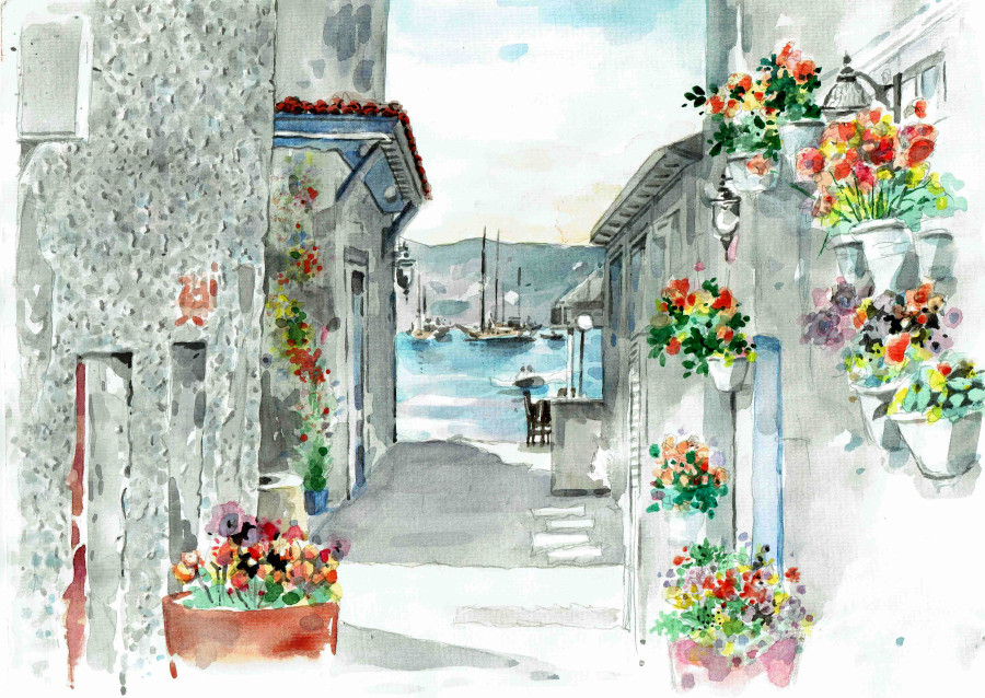 Houses with flowers in Sicilian port